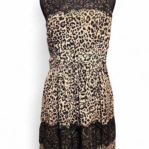 Leopard Print Lace Trim Sleeveless Dress, Women's Size S